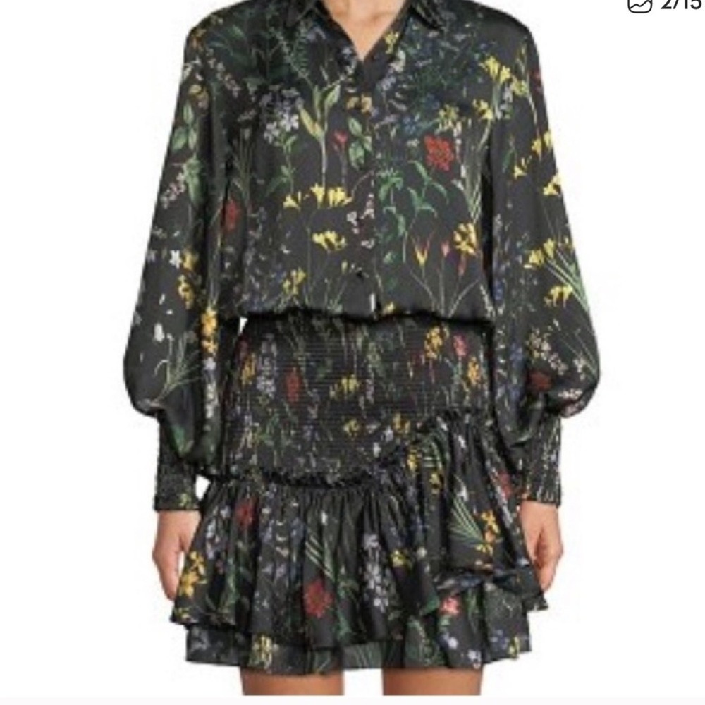 Alexis Rianna SZ Medium Long‎ Sleeve Black Botanical Ruffle mini Dress